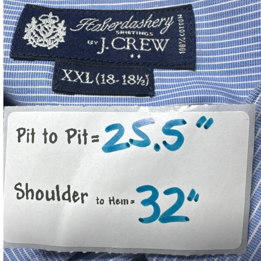J. Crew Haberdashery 80s 2Ply Blue Striped Button Down Dress Shirt XXL (18-18.5)